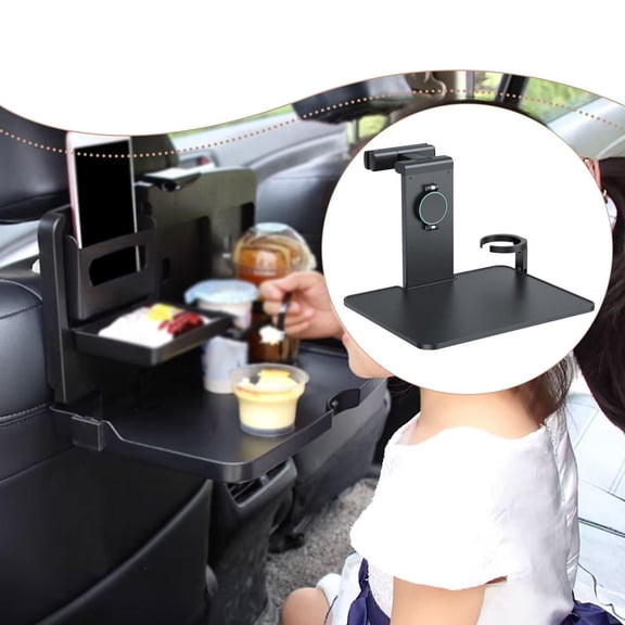 lacooooppia Car Back Seat Tray Table with 360 Degree Phone Holder Cup Organizer Foldable Desk Space Saving Aluminum Alloy Suitable for Road Trips Commuting Workin All Black