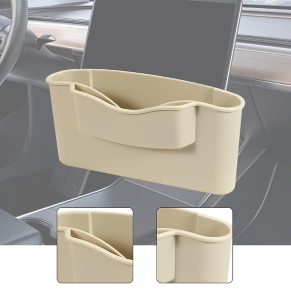 lacooooppia Car Center Console Storage Box Door Mount for Travel Road Trips Phone Holder Beige