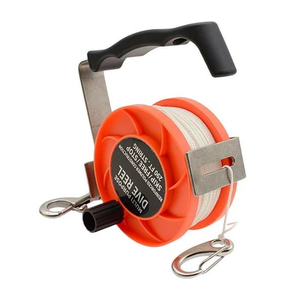 lacooooppia Diving Reel Diving Line Reel Thumb Stopper Ergonomic Handle Guide Rope Hand Reel Lightweight Build Sturdy Material suitable for boat diving rescue diving cave orange 290FT