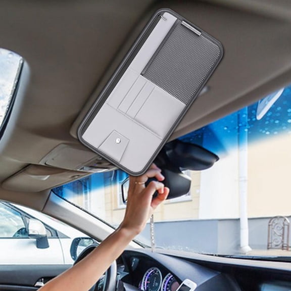 lacooooppia Generic Car Sun Visor Pocket Organizer Cards Receipts Holder with Large Zipper Compartment for Driving Licenses PU Leather