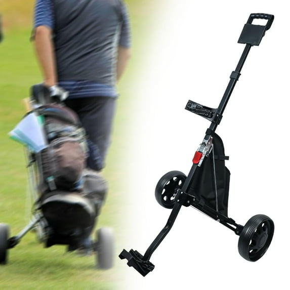 lacooooppia Golf Push Cart Cart Golf Bag Pull Cart Golf Bag Holder Outdoor Compact Foldable 2 Wheel Golf Trolley Golf Accessories Black