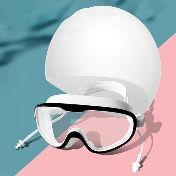 lacooooppia Swimming Goggles and Cap Diving Eyewear Anti Fog Men Women Portable Adjustable with Earplugs Glasses for Swimming Pool Diving Black White