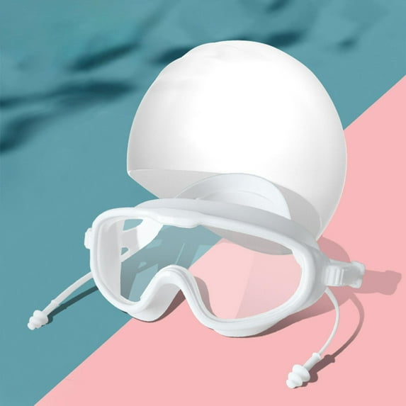 lacooooppia Swimming Goggles and Cap Diving Eyewear Anti Fog Men Women Portable Adjustable with Earplugs Glasses for Swimming Pool Diving White