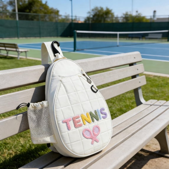 lacooooppia Tennis Handbag Featuring Tote Shoulder Racket Cover Racquet Bag Waterproof Polyester Material Suitable for Sports Fitness Men Women Outdoor Activities White