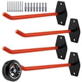thumbnail image 1 of 4 Pcs Heavy Duty Garage Hooks Set, 10 in Tire Rack Wall Mount, Steel Hooks for Ladders with Anti-Slip Coating, Includes Screws & Anchors, for Organizing Bikes, Ladders, Chairs & Garden Tools (Orange), 1 of 7