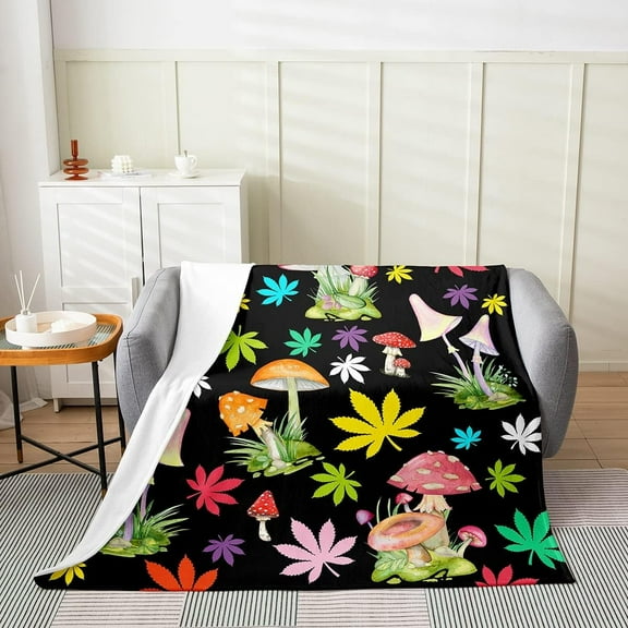 ladea Wild Mushroom Throw Blanket 30X40 Inch Watercolor Maple Leaf Weed Plush Blanket Bedroom Office Decor Leaves Botanical Modern Nature Fleece Blanket for Youth Adult Boys Girls