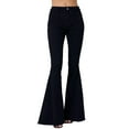 thumbnail image 1 of ladies Wide Leg Jeans Womens Stretchy Flare Jeans Mid Waisted Frayed Hems Long Denim Trousers Casual Streetwear Jean Pants Black XL, 1 of 9