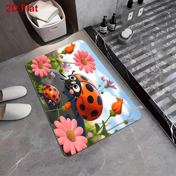 This ladybug-themed floor mat is made of highly absorbent diatomaceous earth and is machine washable. Suitable for entryways, kitchens, bathrooms, living rooms, bedrooms, and studies.