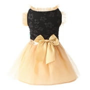 Laifug Blue and Yellow Print Fancy Dog Dress, Princess Dog Dress with Bow Decor, Birthday Dog Clothes for Small Dogs Girl, Dog Outfits for Wedding Holloween Christmas, Cat Attire, Small