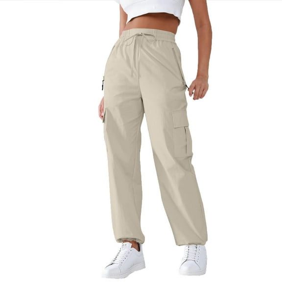 laiqvcdr Cargo Pants for Women Utility Solid Color Stretch Elastic Drawstring Waist Ankle Length Trousers with Zipper Pockets Belt Loops Casual Chic Streetwear Military Style Long Pants