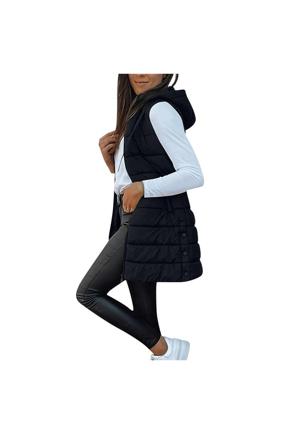 Jacket for Women Long Sleeveless Puffer Vest Longline Quilted Stand Collar Winter Warm Thickened Padding Coat with Pockets Casual Streetwear Outerwear