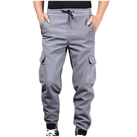 laiqvcdr Men's Fleece Lined Joggers Winter Warm Drop Crotch Cargo Pants Drawstring Waist Streetwear Hip Hop Casual Pants