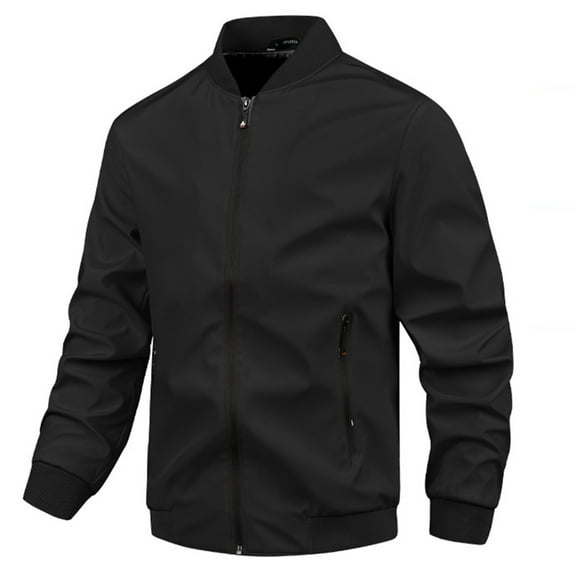 laiqvcdr Men's Jacket Solid Color Casual Coat Long Sleeve Stand Collar Snap Button Placket Utility Pocket Lightweight Fall Outerwear Sweatshirt