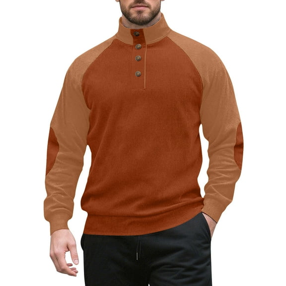 laiqvcdr Men's T-Shirts Solid Color Stand Collar Long Sleeve Blouse Button Front Jacquard Detail Casual Comfort Fit Top