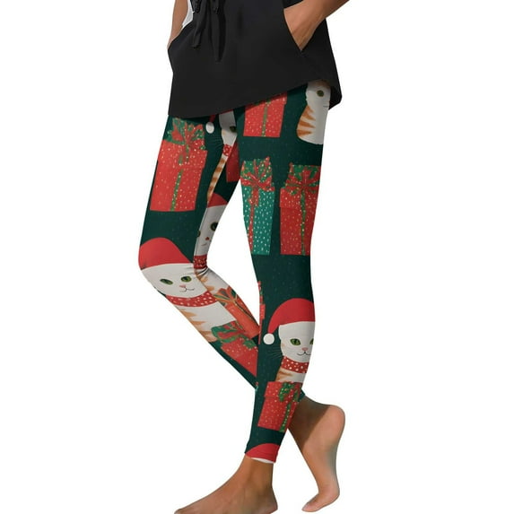 laiqvcdr Women's Christmas Print Leggings Full Length High Waist Festive Holiday Yoga Pants Solid Color Workout Tights for Running Gym Fitness Comfortable Stretch Wear