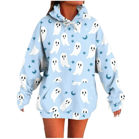 laiqvcdr Women's Halloween Printed Pullover Hoodies Long Sleeve Graphic Sweatshirt with Pocket Oversized Fleece Top Casual Warm Fall Winter Streetwear