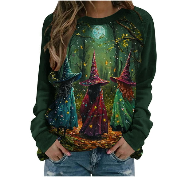 laiqvcdr Women's Halloween Sweaetshirts Printed Raglan Sleeve Pullover Long Sleeve Crewneck T-shirts Fashion Blouse Drop Shoulder Casual Top Loose Fit Streetwear