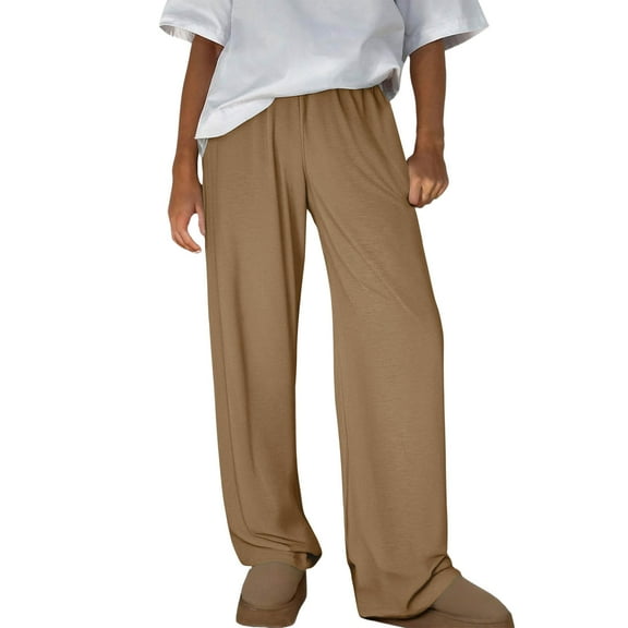 laiqvcdr Women's High Waisted Sleep Pants Solid Color Loose Fit Lounge Trousers Soft Brushed Fleece Elastic Waist Comfy Home Wear Pajama Bottoms