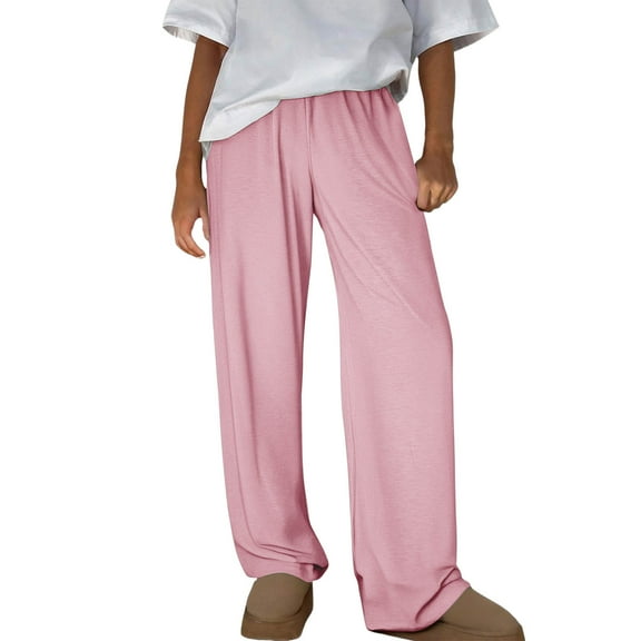 laiqvcdr Women's High Waisted Sleep Pants Solid Color Loose Fit Lounge Trousers Soft Brushed Fleece Elastic Waist Comfy Home Wear Pajama Bottoms