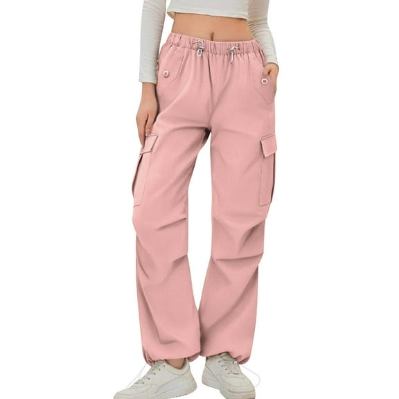 laiqvcdr Women's Pants Baggy Cargo Joggers Solid Color Casual Streetwear Lightweight Nylon Athletic Utility Pants with Zipper Pockets Outdoor Hiking