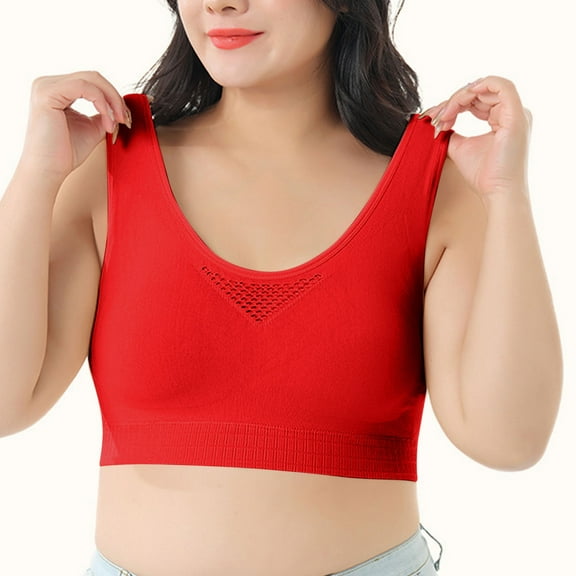 laiqvcdr Women's Plus Size Wireless Sports Bras，Breathable Mesh Pullover Lightweight No Underwire Comfort with Removable Padding, High-Stretch Yoga & Gym Bralette