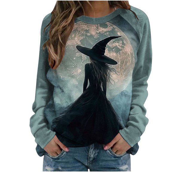 laiqvcdr Women's Shirts Halloween Printed Raglan Sleeve Pullover Long Sleeve Crewneck Sweatshirt Fashion Blouse Drop Shoulder Casual Tops Loose Fit Streetwear