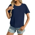 thumbnail image 1 of laiqvcdr Women's T-shirt, Versatile Solid Color Short Sleeved Shirt,Casual Basic Top, Loose Round Neck Tops Navy,Womens Plus M, 1 of 9