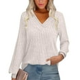 thumbnail image 1 of laiqvcdr Womens Long Sleeve Sweaters，Casual V Neck Lightweight Knit Sweater Tops, Trendy Outfits Tunic Sweaters,Beige,Womens Plus XXL, 1 of 8
