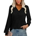 thumbnail image 1 of laiqvcdr Womens Long Sleeve Sweaters，Casual V Neck Lightweight Knit Sweater Tops, Trendy Outfits Tunic Sweaters,Black,Womens Plus M, 1 of 8