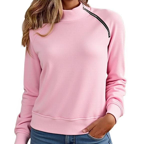 laiqvcdr Womens Pullover Sweatshirt, Long Sleeve Half Zip Sweatshirts Tops, Turtleneck Casual Loose Top ,Pink,Womens Plus M