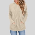 thumbnail image 1 of laiqvcdr Womens Sweaters, Women's Long Sleeve Knitted Sweater with Pocket, Drawstring Hoodie for Women,Beige,Womens Plus S, 1 of 8