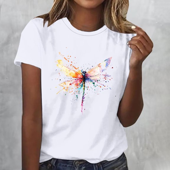 laiqvcdr Womens Tshirts,Casual Short Sleeve T Shirt , Loose Graphic Basic Tees, Oversized Graphic Print White,Womens Plus S