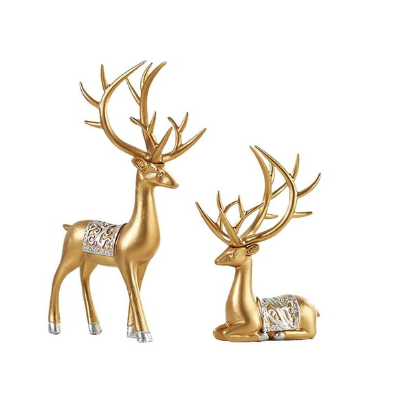 lajdalh 2-Piece Christmas Reindeer Decor Small Resin Standing and Sitting Deer Figurine for Home Indoor Xmas Holiday | Reindeer Vintage Christmas Table Decoration for Home Indoor Xmas Holiday