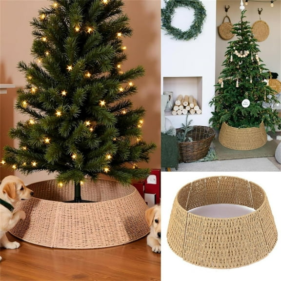 lajdalh 25in Handmade Rattan Christmas Tree Collar, Large Woven Ring Base Cover, Natural Holiday Tree Skirt, Rustic Farmhouse Decoration, Christmas decorations, Christmas tree decorations