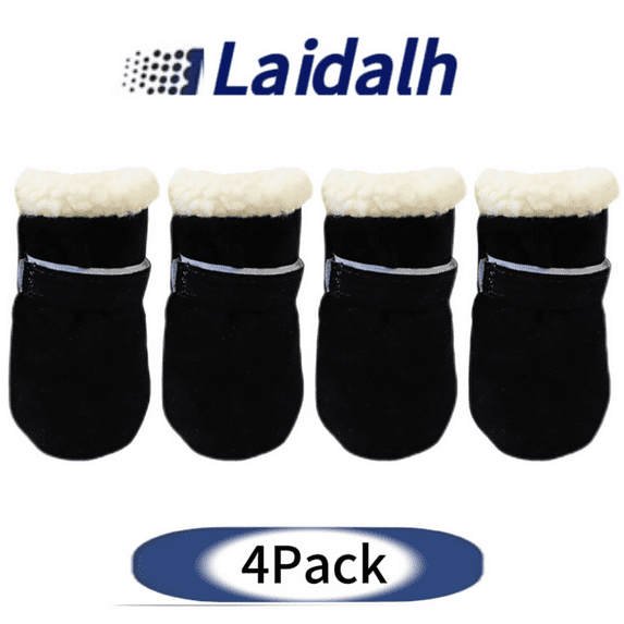 lajdalh 4-Pack Dog Shoes for Small Medium Size Dogs 1.8"X1.6"(L*w), With a Thermal Velvet-Lined Soft Sole, Non- Soles, And Adjustable Velcro Straps, Dog Boots & Paw Protectors,One Size,Black