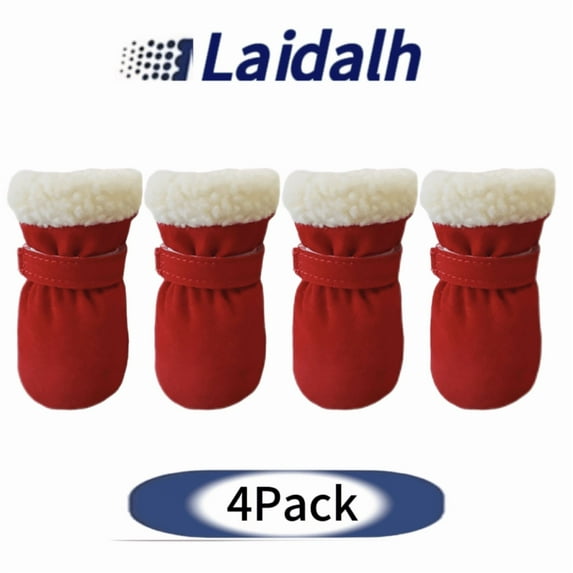 lajdalh 4-Pack Dog Shoes for Small Medium Size Dogs 1.8"X1.6"(L*w), With a Thermal Velvet-Lined Soft Sole, Non- Soles, And Adjustable Velcro Straps, Dog Boots & Paw Protectors,One Size,Red