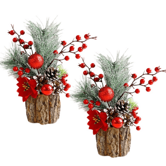 lajdalh Artificial Mini Tabletop Christmas Tree Decorations with Christmas Ornaments 11" x 3.5", Small Christmas Tree for Xmas Party Thankgivings Christmas Decor,#B-2pc