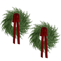 lajdalh Christmas Decorations - 22 Inch Norfolk Pine Christmas Wreath with Red Ribbon - Artificial Pine Greenery Winter Wreath for Home Table Wall Window Porch Door Indoor Outdoor Decor,2Pcs