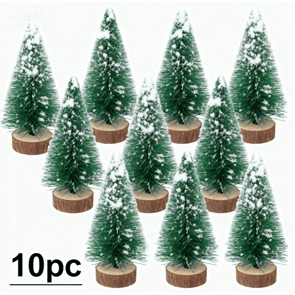 lajdalh Mini Christmas Trees 4in- Artificial Christmas Trees Bottle Brush Trees with Wooden Base for Christmas Decor Snow Bottle Tree Christmas Party Home Table Decorations,4in-10pcs