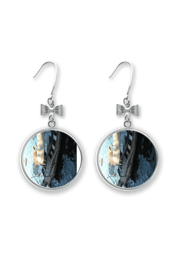 lake chinese style boat art deco fashion bow earrings drop stud pierced hook