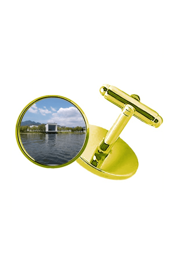 lake view mountain architecture studded business metal cufflinks en