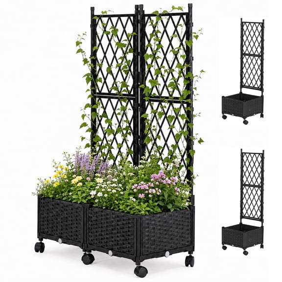 lalahoni 51.1" x 31.5" x 15.7" 2 Pack Adjustable Planter Box with Trellis and Lockable Wheels for Patio Backyard Balcony