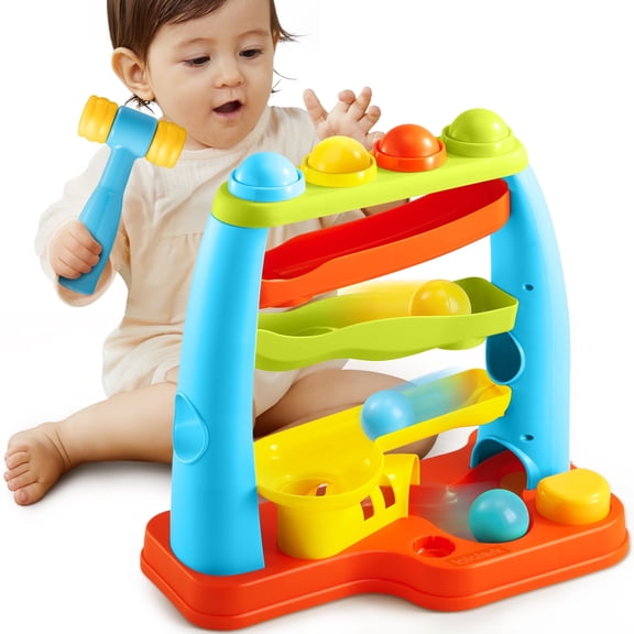 lalalark Ball Drop Toy for Toddlers 1-3 Track Stacking Montessori Learning Toy Pound a Ball with Hammer, Early Developmental Christmas Birthday Gift