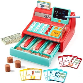 Lalalark 105 Pcs Cash Register Playset, Learning Toy with Sound, Write & Erase Pad, Calculation Flashcard, Play Money & Credit Card, Perfect Christmas/Birthday Gift to Learn Math for Kids Age 3-5.