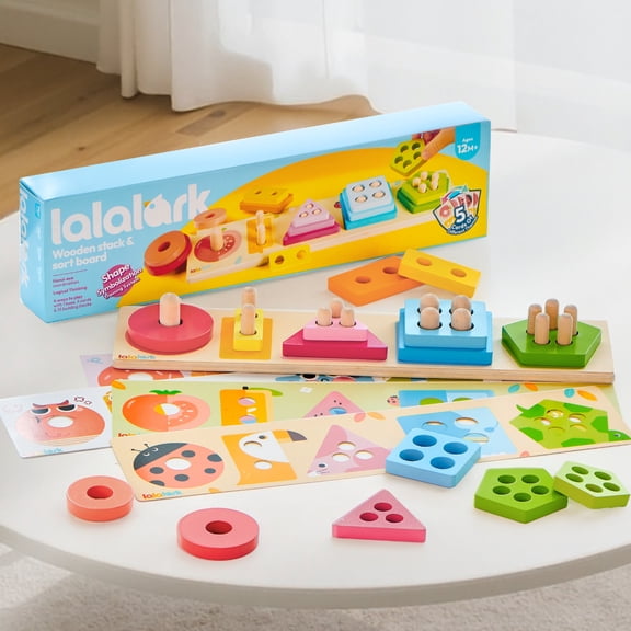 lalalark Montessori Toys for 1 2 3 Year Old Toddlers Wooden Sorting & Stacking Sensory Toys, Learning & Educational Toy for Baby Over 12 Month, Gifts for Birthday Christmas