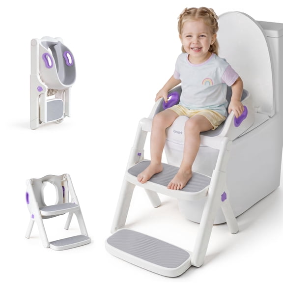 lalalark Potty Training Seat, 2-in-1 Toddler Toilet Seat with Steps, Upgrade Potty Step Stool for Toddler with Anti-Slip Pad Step Stool, Extended Splash Guard,Purple