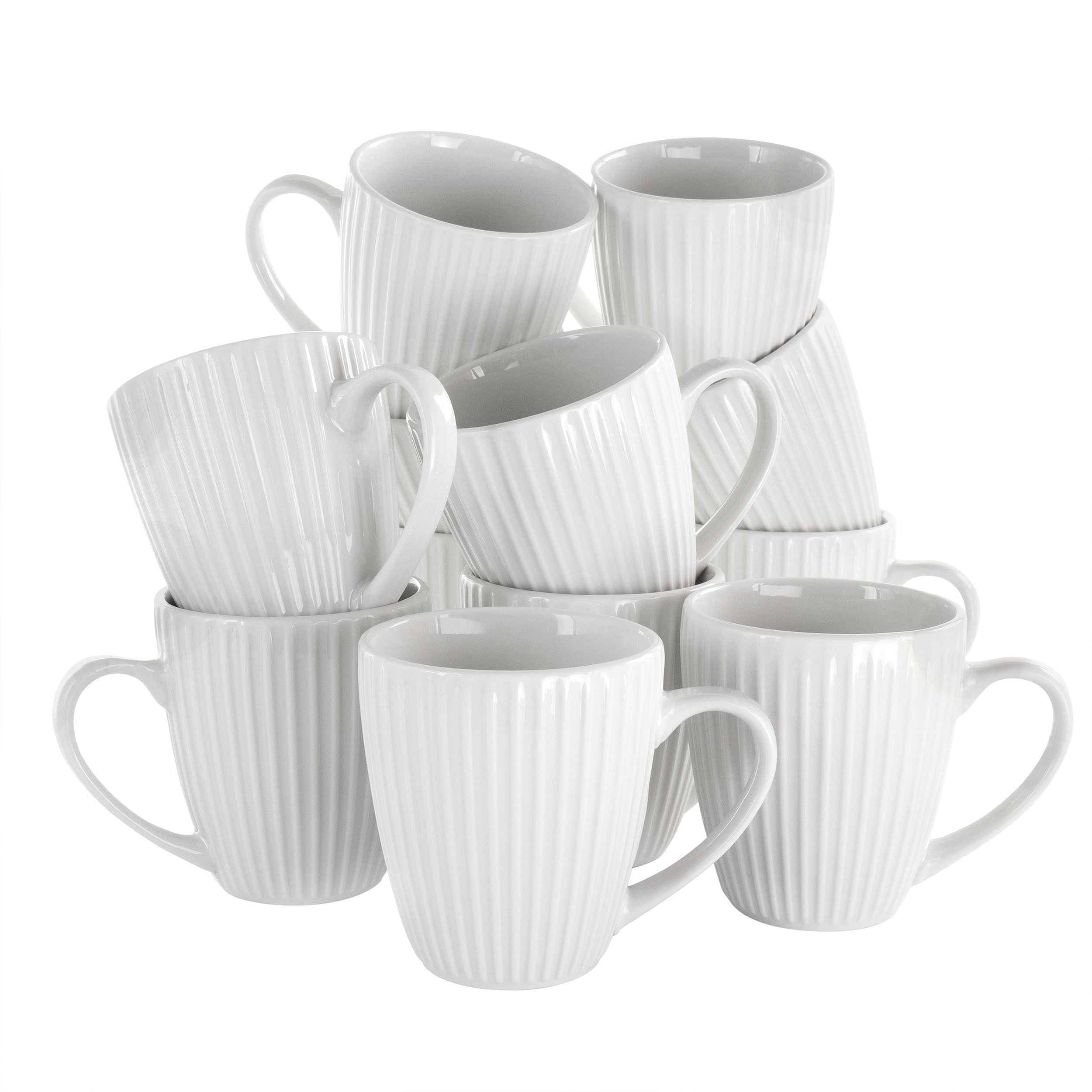 Elama Elle 12-Piece White Ceramic Round Beverage Mug Set