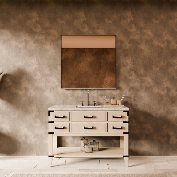 lan Home & Decor 48" White Oak Bathroom Vanity - Carrara Marble Top & Chrome Faucet - 5 Drawer, Soft Close - Modern Single Sink Vanity