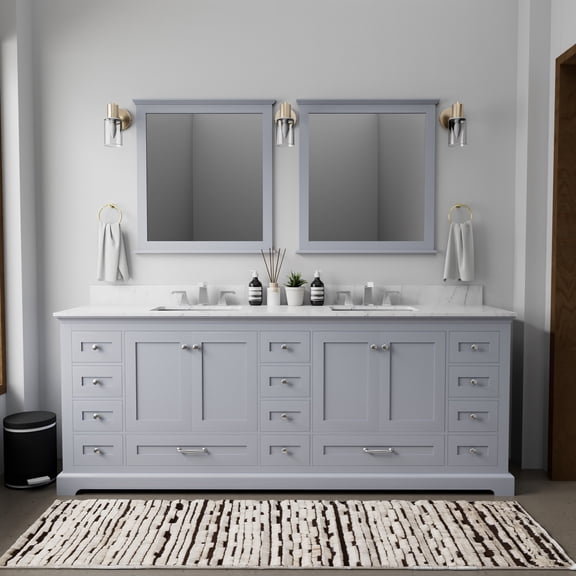 lan Home & Decor 84" Double Bathroom Vanity - Solid Wood, Marble Top, Grey - 14 Drawers & Cabinets - Soft Close Hinges