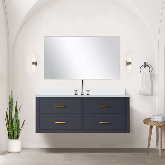 lan Home & Decor Bathroom Vanity Set - Wood Frame, White Quartz Top, Mirror Included - 48" Single Sink - Blue Finish